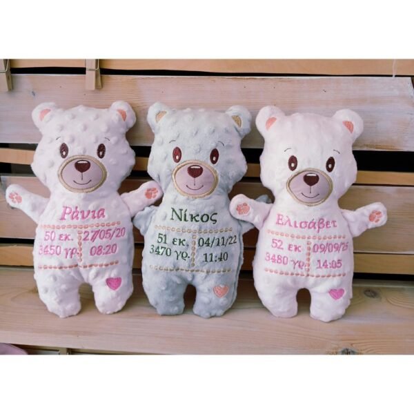 Προσωποποιημένο Αρκουδάκι με Στοιχεία Γέννησης ροζ