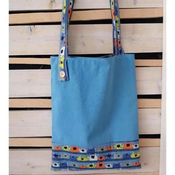 Χειροποίητη Tote Bag Μπλε με Τερατάκια
