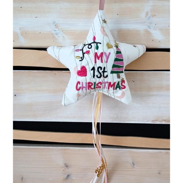 Υφασμάτινο Αστεράκι «My 1st Christmas» – Ροζ & Χρυσό