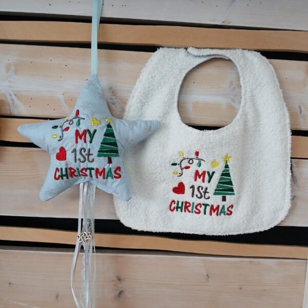 Σετ My 1st Christmas – Σαλιάρα & Υφασμάτινο Αστέρι – Γαλάζιο